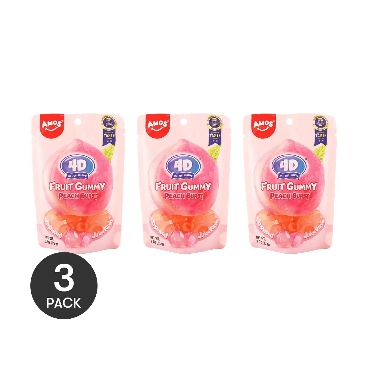 Amos Sweets 4D Juicy Peach Fruit Gummies - 85g | Deliciously Chewy Candy Treats Amos Sweets 4D Juicy Peach Fruit Gummies - 85g | Deliciously Chewy Candy Treats