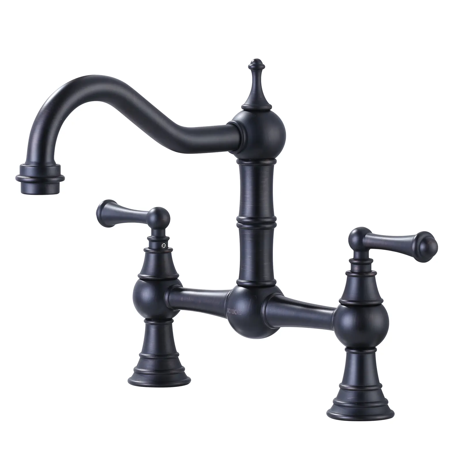WOWOW Double Handle High Arc Solid Brass Bridge Kitchen Faucet, 8-Inch Centerset, Oil Rubbed Bronze, Fits 2 or 3 Hole Sinks, Victorian Farmhouse Style, Double Handle Faucet, High Arc Faucet