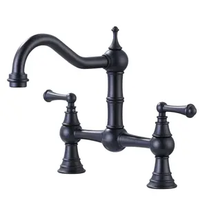 WOWOW Bridge Faucet for Kitchen Sink 2 or 3 Holes, Solid Brass Bridge Kitchen Faucet Oil Rubbed Bronze, 8 Inch Centerset Victorian Farmhouse