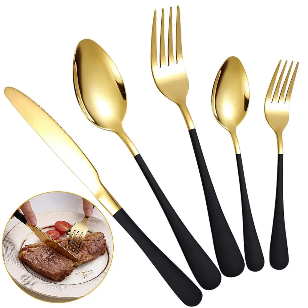 20PCS Stainless Steel Black & Golden Flatware Set – Matte Black Handle Tableware Including Forks, Spoons & Knives, Camping Silverware & Travel Utensils Cutlery