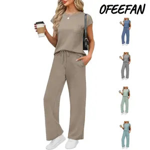 OFEEFAN 2 Piece Sets for Women Casual Summer Travel Vacation Outfits Cap Sleeve Lounge Set Chic Crewneck Soft Silky Breathable Clothes SpringStatements