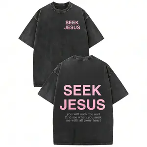 Women's Soft Short-Sleeve Round Neck Christian T-Shirt - Double-Sided Washed Fabric, Vintage Jesus Print, Casual Streetwear Top