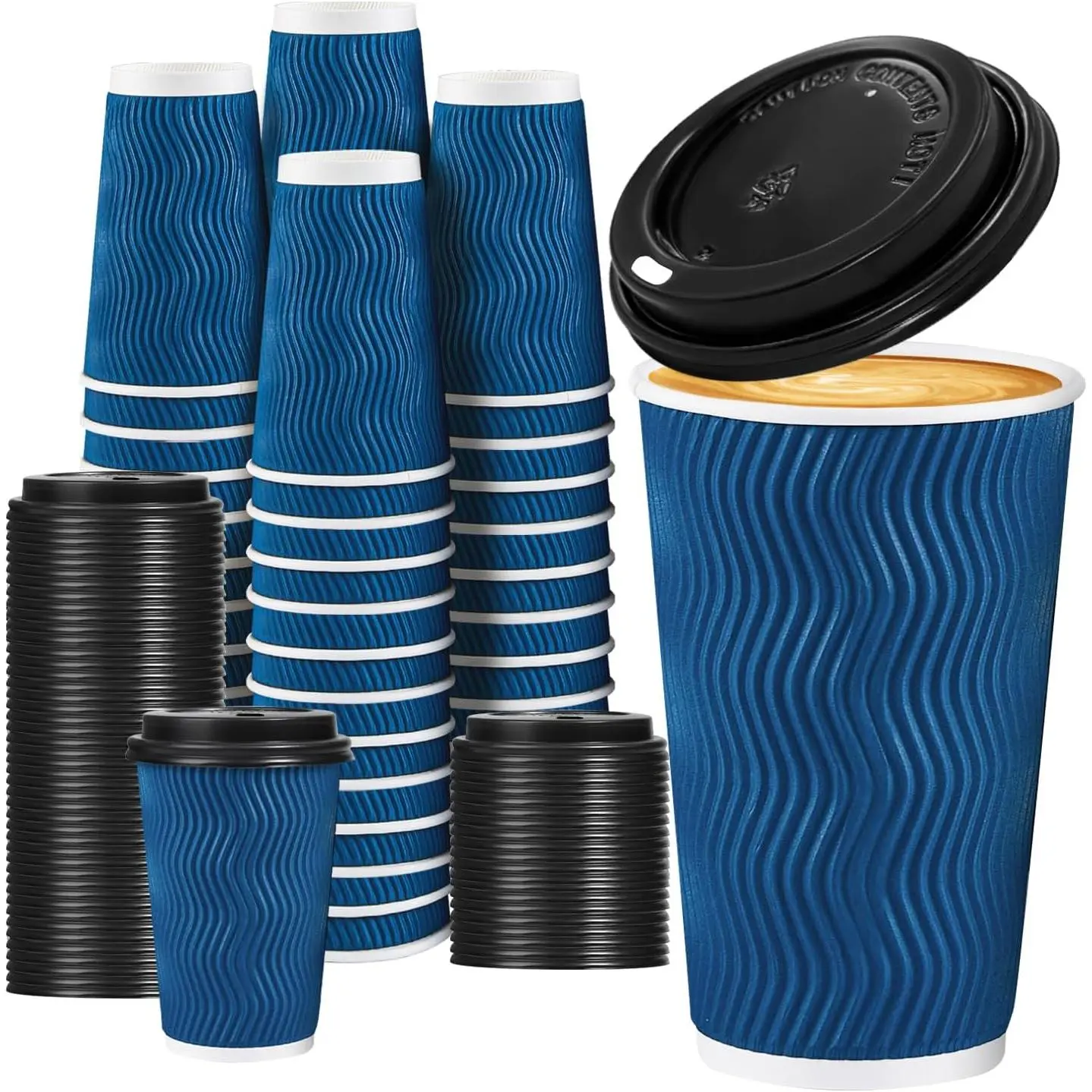 16 OZ Disposable Coffee Cups with  50 Pack, Paper Insulated Corrugated  Wall Cup for Hot Beverages
