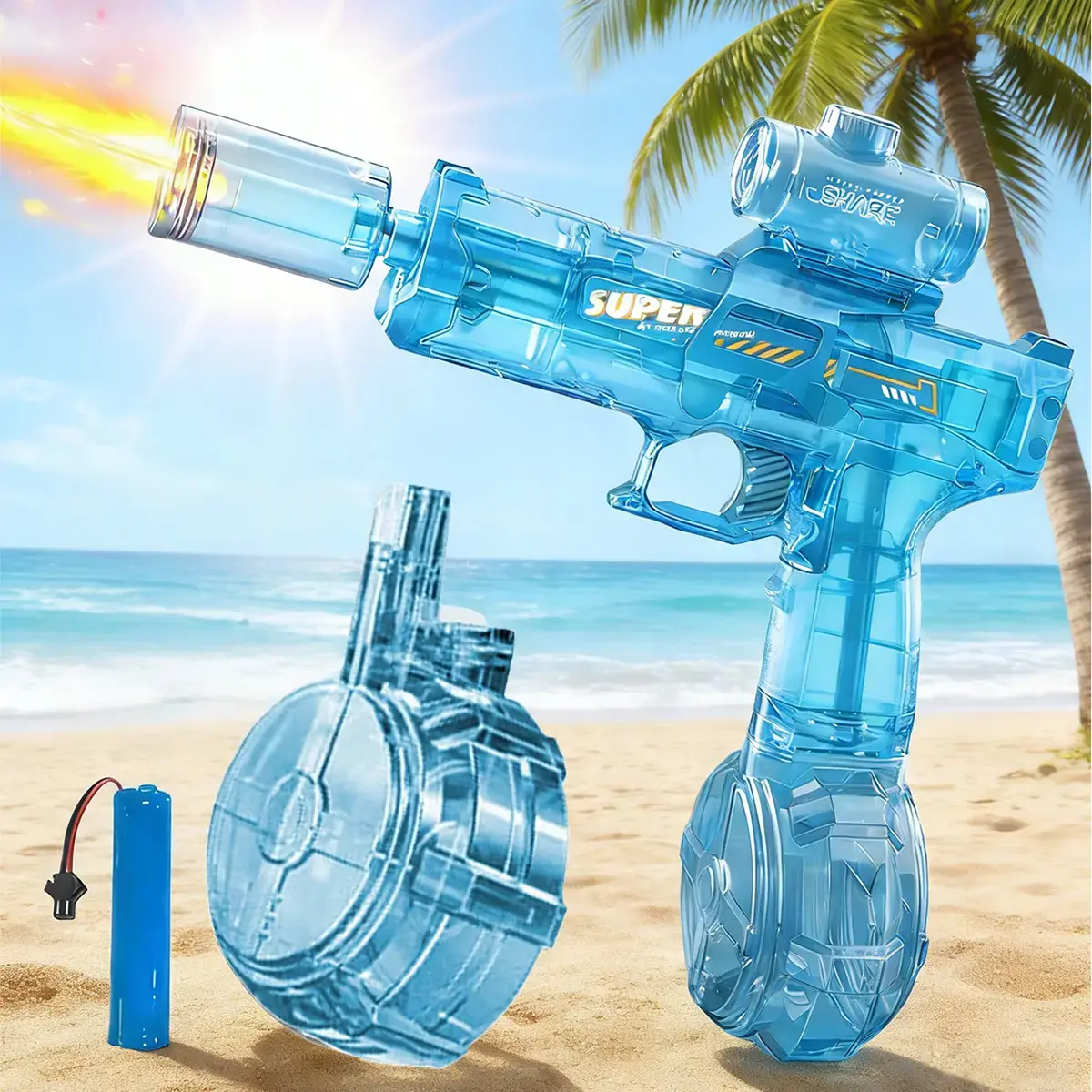 Automatic Squirt Gun Fully Auto Water Blaster, Electric Water Gun With Light Up, Ultra-long Range, Large-capacity Drum, Summer Outdoor Swimming Pool Water Toy, Ideal Summer Party Games & Activities Gift orbeez