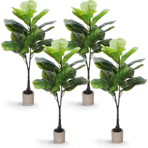 Daifunli 4 Pack 27.5 Inch Artificial Tree Branches Faux Greenery Plants with Stem Fake Trees Plant for Shop Home Office Decor Indoor Outdoor(Fiddle Leaf Fig)