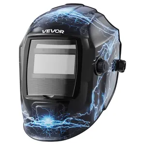 VEVOR Welding Helmet Auto Darkening, 3.66" x 1.69" True Color Welding Hood, Solar Powered Welder Mask 2 Arc Sensors, Shade 4/9-13 for TIG MIG ARC Weld Grinding - CRIUS Series (Blue Lightning Pattern)