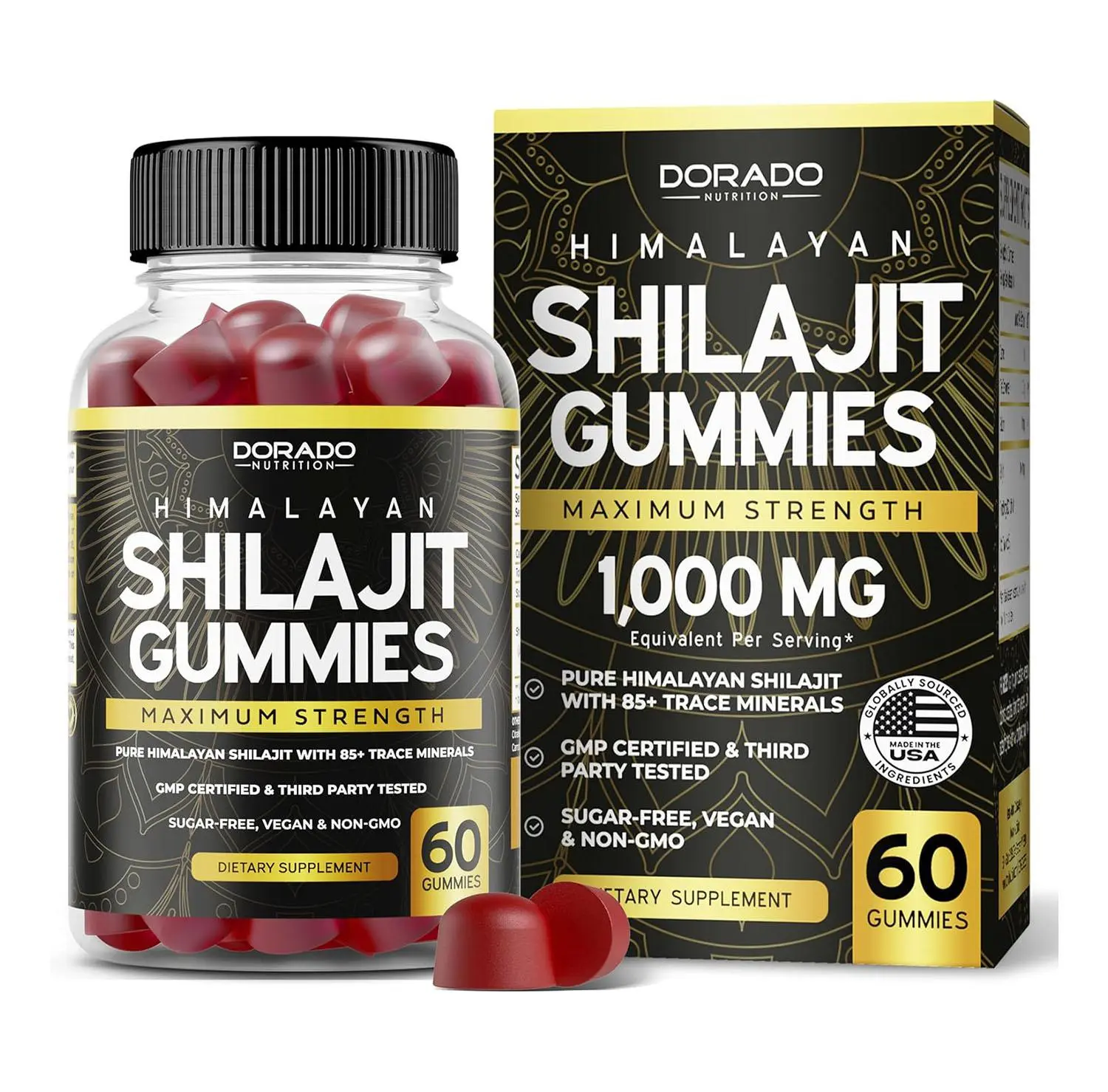 Shilajit Gummies For Men & Women (High Potency Gold Grade with 85+ Trace Minerals with Fulvic Acid) - Energy & Immunity Support - Third Party Tested, Non GMO, Vegan & Made in USA - (60 Gummies)