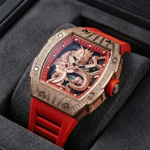 Men’s Gold Dragon Watch Series – Barrel-Shaped Luxury Embossed Design, Adorned with Rhinestones, Commanding Style, Featuring Intricate 3D Gold Relief Patterns.​Classic yet fashionable, this timepiece is water-resistant and suitable for any occasion swiss