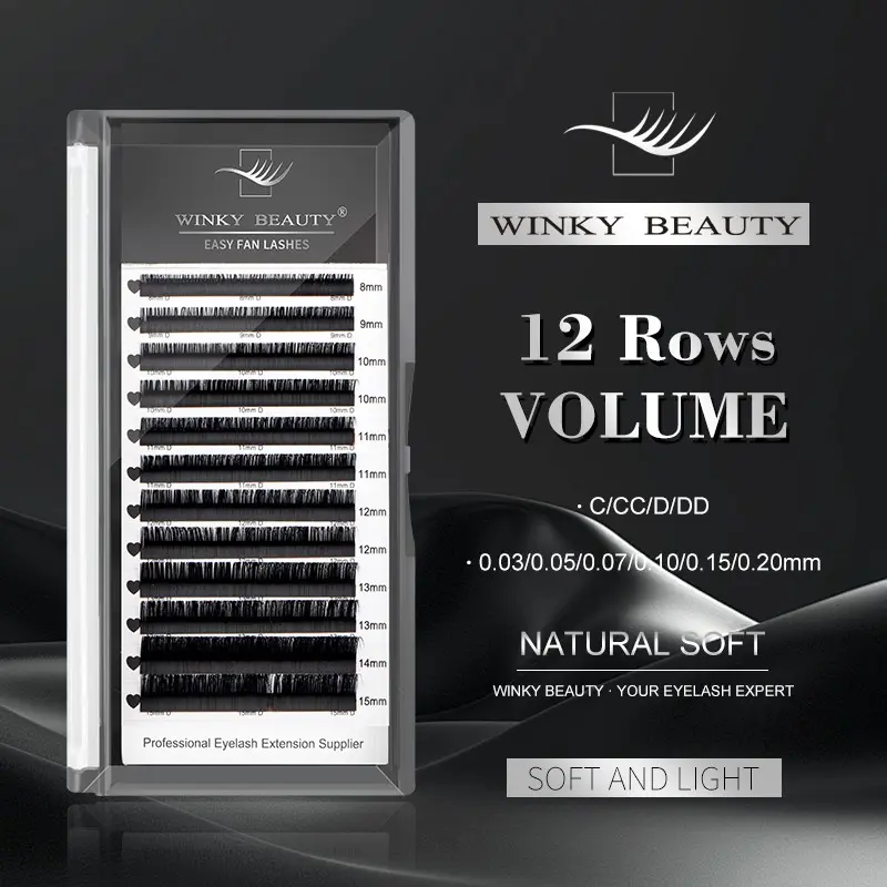 Winky Beauty 0.03mm Ultra-Fine Airy Lightweight Volumized False Eyelashes, Volume Lashes, Voluminous False Eyelashes, High Quality Eyelashes, Dense Natural Look, 8-16mm Single Row & 8-15mm Mixed Pack, Easy Application, Professional Eyelash Extension