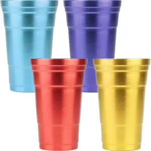 Aluminum Metal Cups, Metal Anodized Multi-Colored Blue, Red, Yellow, Purple Party Cup Set, Aluminum Drinking Cups, Set of 4, 24 oz