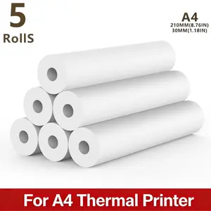 5 Rolls A4 Thermal Paper HD Thermal Printing Paper 210x30mm, Portable Printer Paper Rolls, Individual Package for Wireless Bluetooth Anti-Scratch Design Easy to Store