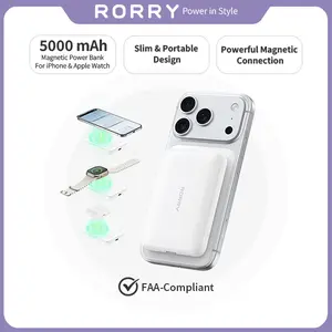 RORRY 5000mAh MagSafe Magnetic Power Bank – Fast Wireless Charging 15W + 20W USB-C – Compatible with iPhone 17/16/15/14/13, Apple Watch & Apple Earbuds – Portable Charger for Travel, Slim & Lightweight,  Black & White Smartphone Compact Chargeable fathers