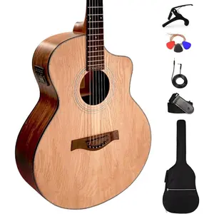 Electric Acoustic Guitar A06EQN (Ash ) - Semi Acoustic Guitar with Pickup, Inbuilt Tuner, Capo, Strings, Picks, Strap,  and Padded bag - Electro Guitars for Beginners & Professionals