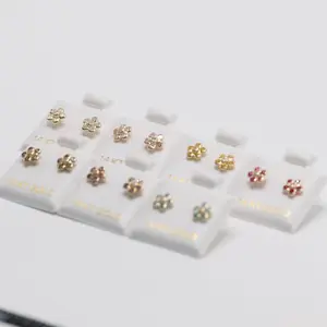 14K Gold Flower Cluster Stud Earrings – Multi Color Gemstone Daisy Style