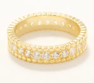 Diamonique Beaded Border Eternity Ring, Sterling Silver