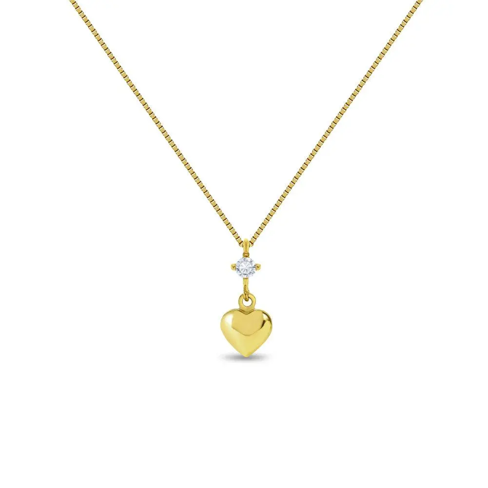 14k Gold Cubic Zirconia Heart Dangle Kids / Children's / Girls Necklace