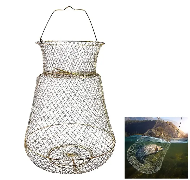 Steel Wire Galvanized Collapsible Crab Fisher's Basket, Metal Rustproof Portable Fishing Basket Cage