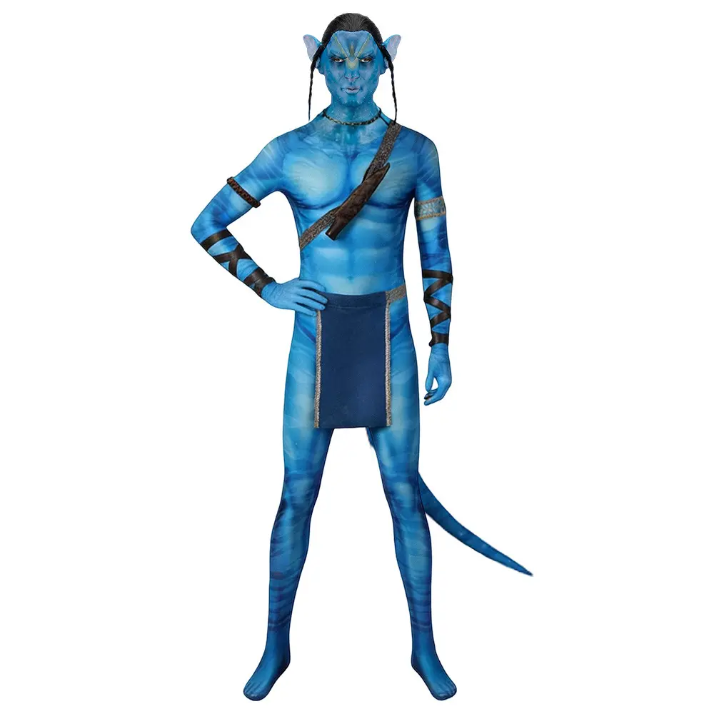 Men's Avatar: The Way of Water Warriors Cosplay Bodysuit Set - Menswear Gradient Clothes, Stretch Poly Form-Fit Fabric, Extended Sizes for Special Occasion Costumes & Accessories