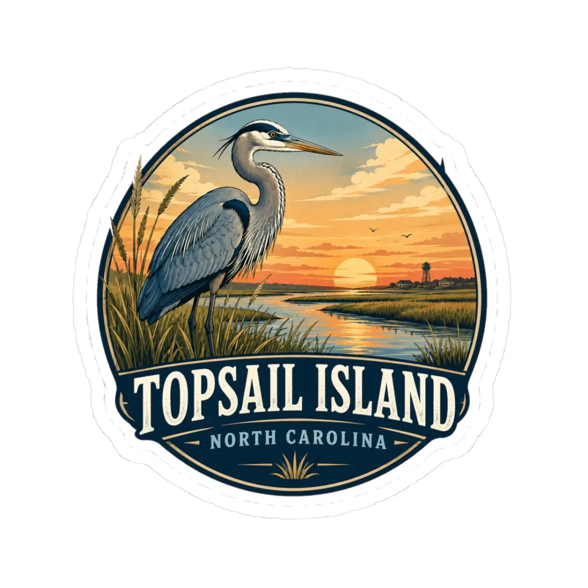 Topsail Island NC Great Blue Heron Sunset Sticker