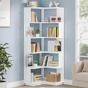 【BTS ONLY】Tribesigns 6-Tier Corner Bookshelf, 64.96 Inch Tall Bookcase with Anti-Drop Panel, Modern Freestanding Corner Shelf Display Rack Storage Organizer for Home Office, Living Room