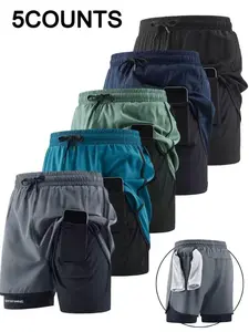 Men's Quick-Dry Fitness Drawstring Shorts Set, Hidden Pocket Design with Portable Towel, Breathable Comfort Training Cycling Shorts for Hiking Running Basketball