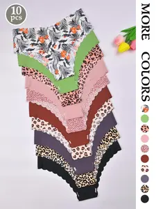 Women's Seamless Triangle Panties, Fitted Design, Leopard & Floral Patterns, Casual Style, All Seasons Wear, Thin Fabric