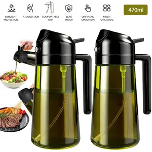 2 Count 2-in-1 Olive Oil Sprayer & Dispenser, Leakproof 16oz Refillable Glass Spray Bottle for Cooking, Air Fryer & Salad