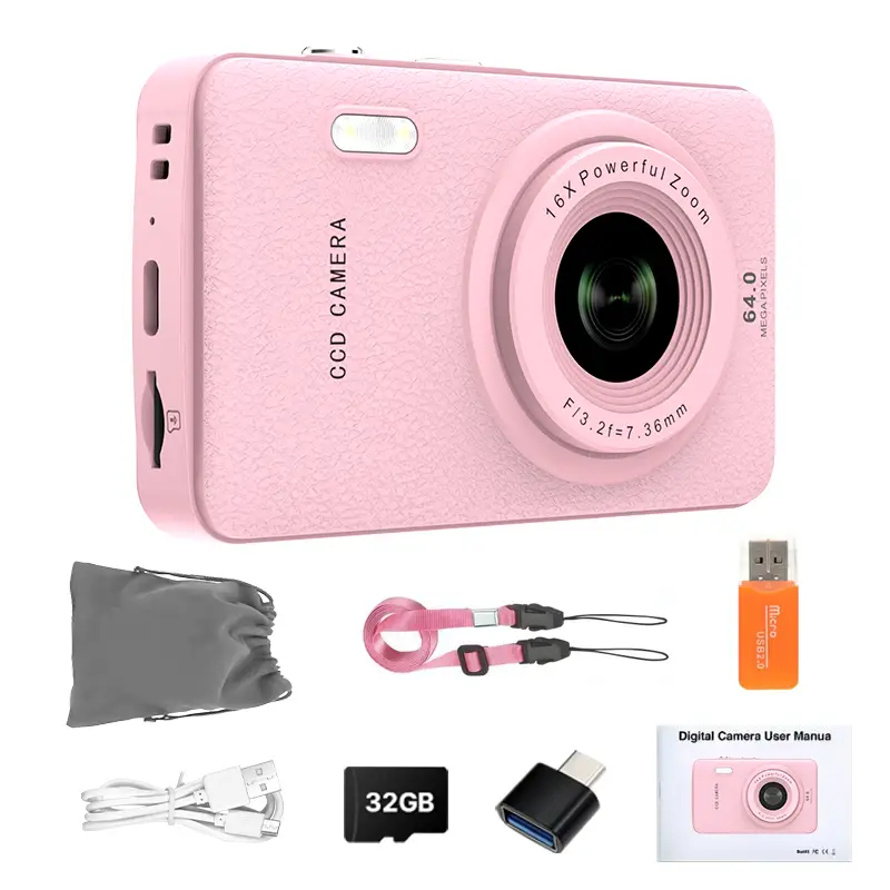 1080P Auto Focus Digital Camera, with 32GMemory Card, Compact Portable Camera, Point and Shoot Camera, 16xZoom, Device, TeenagersBeginners, Teen Girl
