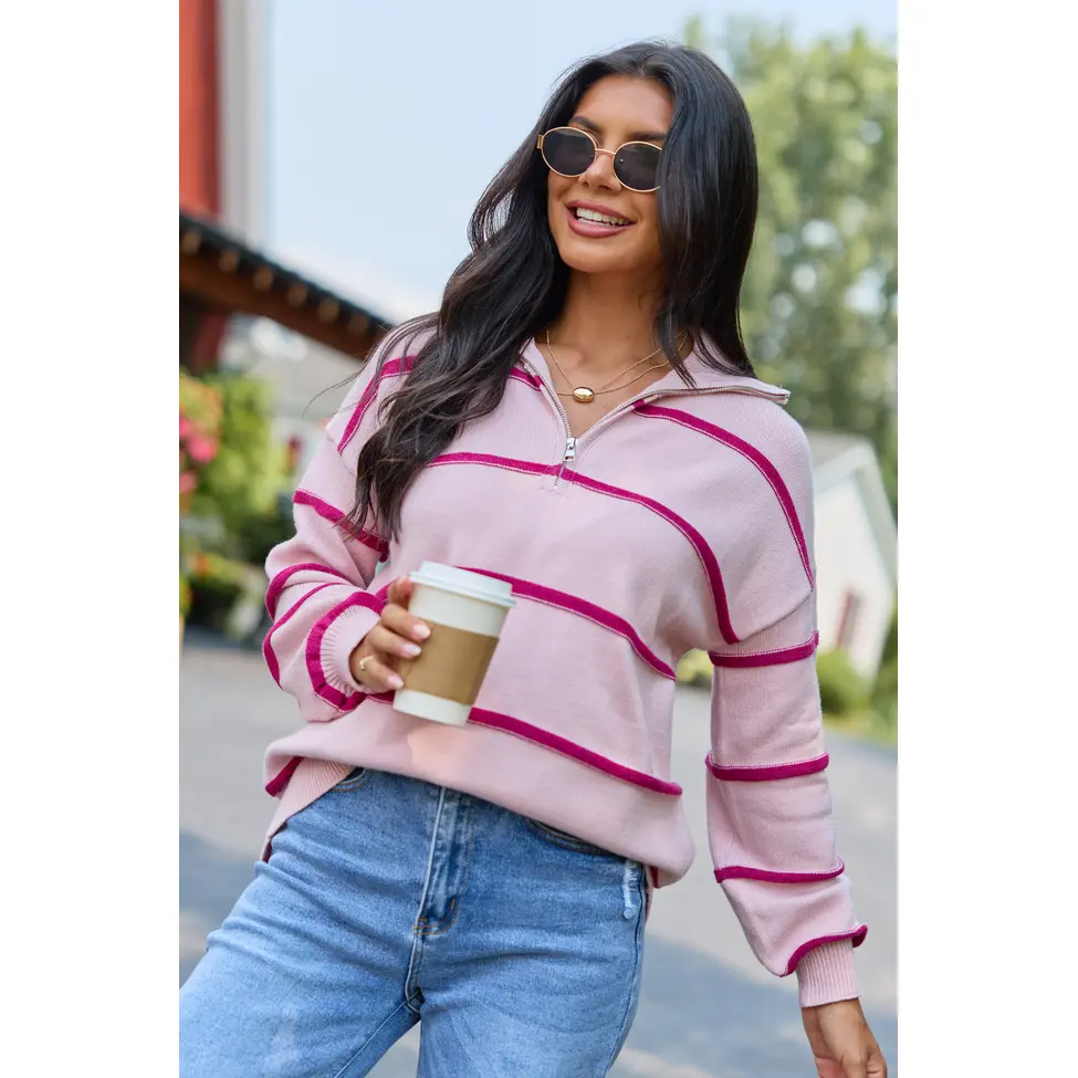 Sunday Stripe Club Pink And Wine Quarter Zip