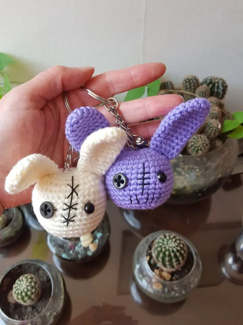Zombie bunny, Halloween gift women, Birthday gift for bunny lovers, voodoo keychain crochet, creepy valentines gift for friend