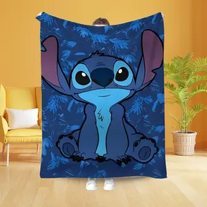 DISNEY CLASSIC Stitch Throw Blanket - Super Soft, Lightweight Flannel with Cartoon Print, Cozy for Travel & Home Use - Ideal for Couch, Bed, Outdoor Activities, Travel Blanket