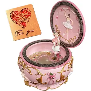 Classical Ballerina Music Box LED lights Twinkling  Carved Collectible Mechanical Ballerine Musical Box with Sankyo 18-Note Ballerina Rotates with Music (4# Ballet)