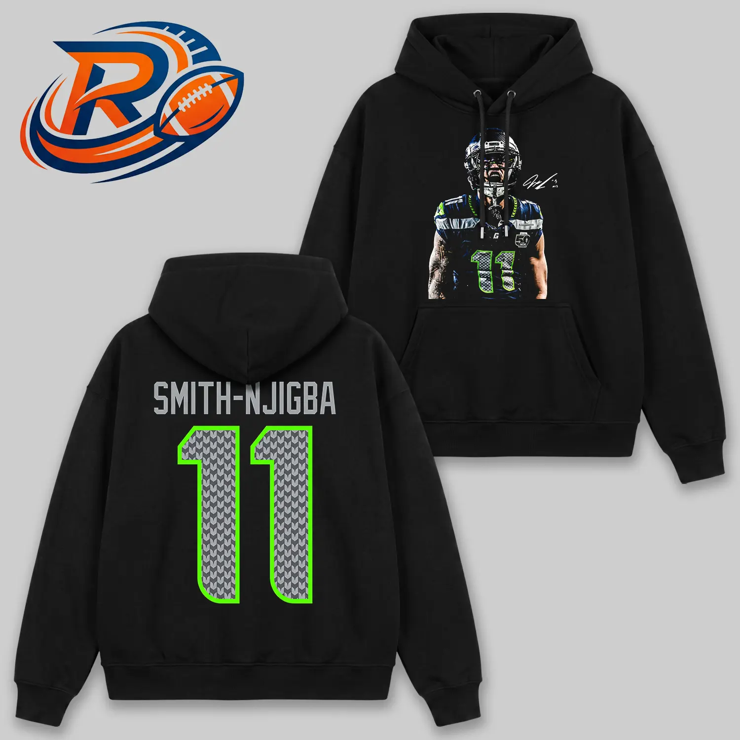Jaxon Smith-Njigba #11 V2 Football Hoodie, "The Hawks" Wide Receiver Graphic Hoodie, JSN Football Fan Apparel, Vintage Sports Sweatshirt, Seahawks Fan Hoodie, Football Fan Gear, Game Day Streetwear, Retro Football Graphic Hoodie, Gift for Football Fans