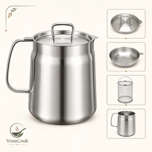 304 Stainless Steel Deep Fryer Pot with Basket & Strainer, Large Capacity Bacon Grease Container for Kitchen,Frying, Cooking, Camping,Oil Filter Container - Dishwasher Safe