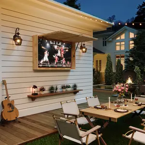 Waterproof Outdoor Wooden TV Storage Cabinet - Wall-Mounted Hard Box with Extra Cover & Telescopic Bracket - Decorative TV Protector for Patio & Beach