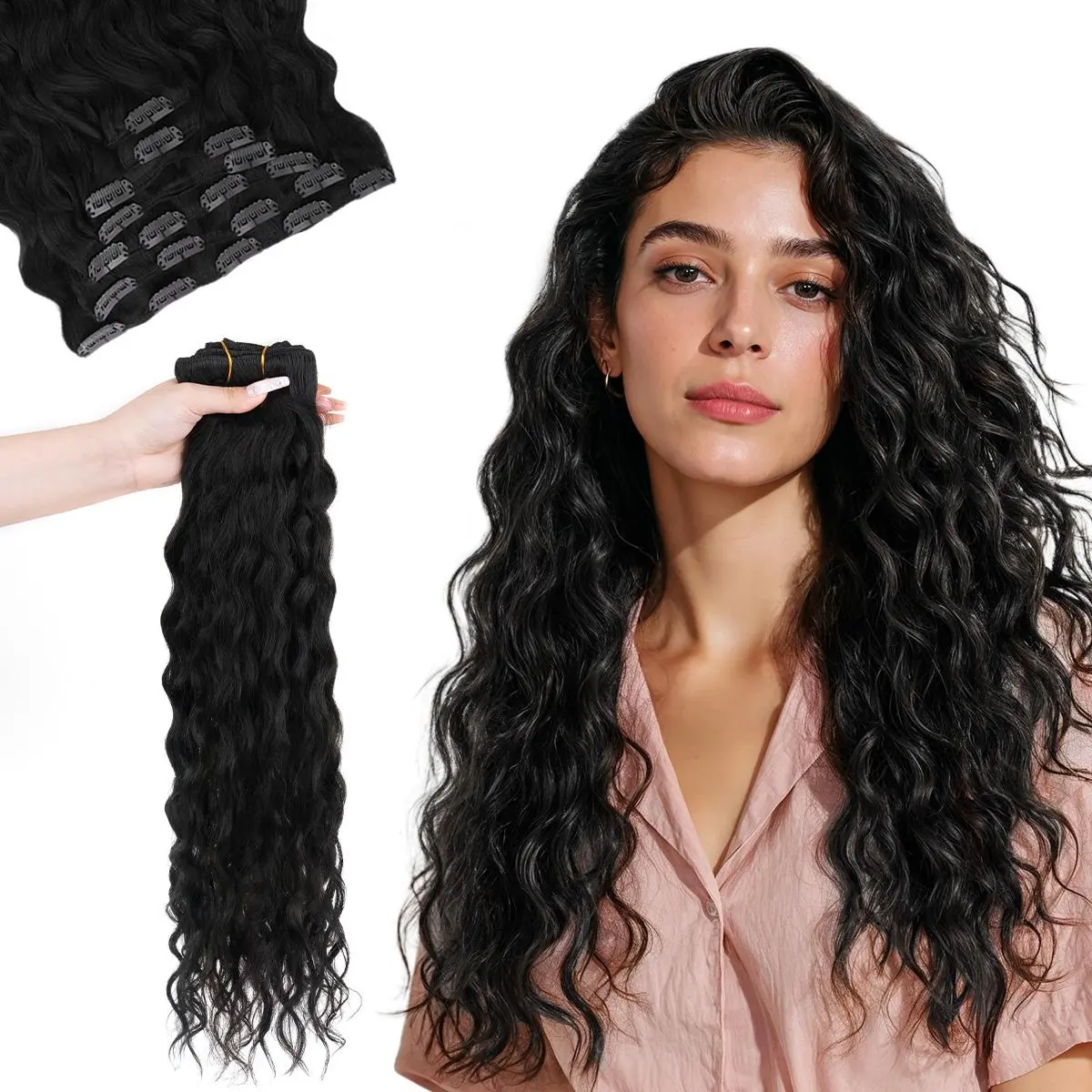 GOO GOO Hair Extensions Elf Curl Clip in Human Hair Extensions, 7pcs/9pcs 18-24inch curly hair，Elf Curl Clip in Human Hair Double Weft Natural Curl Hair Full Head for Women summer hairstyles #summerwins #SummerFinds