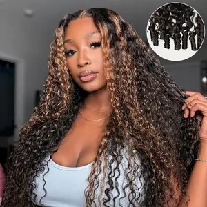 QUANDIAN 13X6 Burmese Curly Glueless Highlight Lace Front Wigs Human Hair Pre-Cut HD Lace Beginner Friendly Pre Bleached Upgraded Drawstring for Women