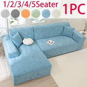 Decorative Leaf Embroidered L-Shaped Sofa Cover, Couch Slipcover, High Stretch All-In-One Sofa Protector, Wrinkle Resistant Washable Furniture Cover
