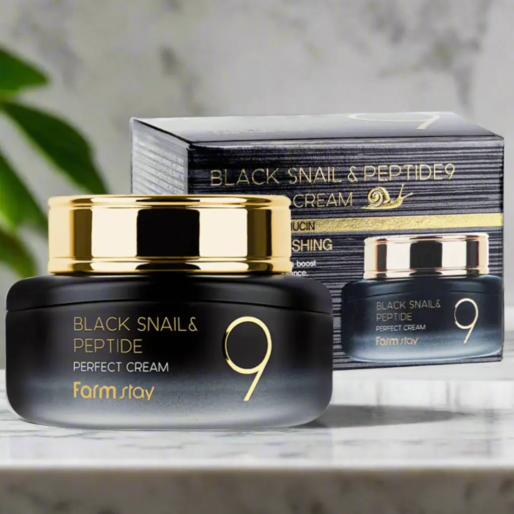 FARMSTAY Black Snail Peptide 9 Perfect Cream with snail mucin Moisturizers Skincare skin peptides