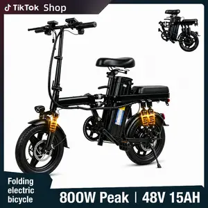 Compact Folding Electric Bike, 800W Peak Motor E-Bike, 48V 15Ah Removable Battery, Up to 31 Miles, 20MPH Top Speed, 14 Inch Fat-Style Tires, Full Suspension, Dual Disc Brakes, Easy Storage Electric Bicycle for Adults