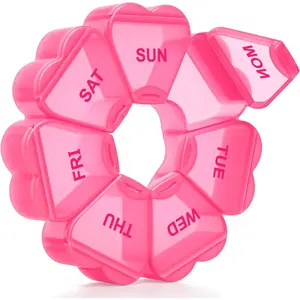 Large Weekly Pill Organizer, Pill Box 7 Day, Daily Vitamin Case Large Capacity Compartments, Pill Containers for Fish Oil Medicine Supplements, Red