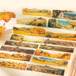 10pcs City Nature Theme Dual Material Stickers, Creative DIY Planner Scrapbook Diary Accessories, Decorative Long Strip Stickers Pack