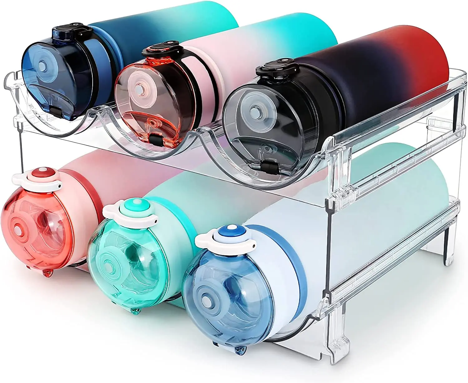 SPOSPO Water Bottle Organizer for Cabinet Stackable Storage Rack 2 Packs Shatter-Resistant Waterproof Plastic Holder 11.
