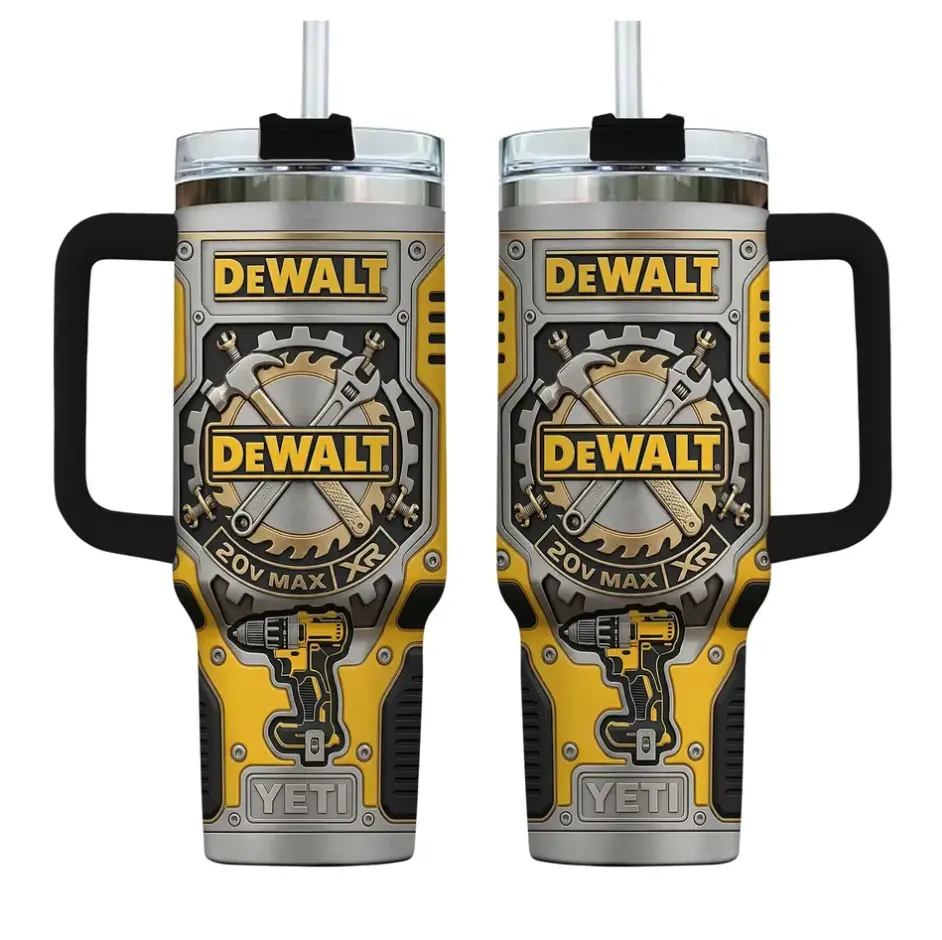 [DEWALT, XR, Industrial, Worksite, Construction] DEWALT XR Graphic 40oz Stainless Steel Vacuum Insulated Tumbler, Large Travel Water Bottle Cup, Industrial Construction Worksite Tool Gift for Him