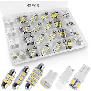42-Piece Super Bright White LED Car Interior Lighting Kit - T10, 194, 31mm, 41mm, DE3175 Bulbs for Dome, Map Lamps, Car Accessories