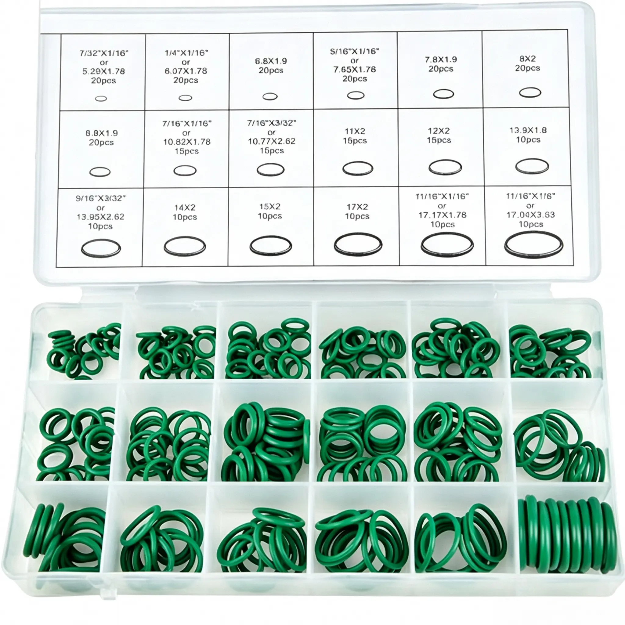 270-Piece Green AC O-Ring Kit - 18-Size Rubber O-Ring Assortment with Seal Gaskets, Washers, HVAC Home Repair Parts for Plumbing, Automotive Applications, Rubber Gasket Tap Parts