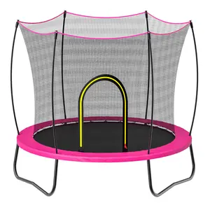 55-Inch No-Gap Kids Trampoline for Outdoor Play, Galvanized Powder-Coated Frame, 3 U-Shaped Legs, 6 Fiberglass Safety Poles, UV-Resistant Enclosure Net, Bungee Cord Soft Bounce, Kids Outdoor Play