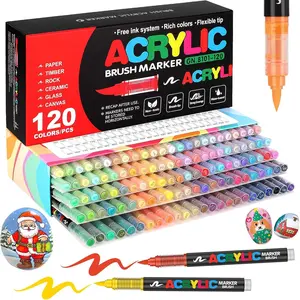 Acrylic Brush Marker Pen Set, Acrylic Painting Pen, 12/24/36/48pcs Waterproof Soft Tip Art Paint Marking Pen, Soft Brush Nib for Glass Stone Wood Plastic Paper