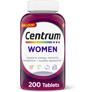 Centrum Women's Multivitamin Tablet with Iron, B Vitamins, Vitamin D3, C, E - 200 Count, Gluten Free, Non-GMO, Supports Energy & Immunity, Dietary Supplement - Healthcare