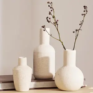Ceramic Vase Set of 3, Small Vases Home Decor Boho Rustic Farmhouse for Pampas Grass & Dried Fresh , Modern Decorative Vases for Living Room, Bedroom, Entryway, Shelf, Table Decor